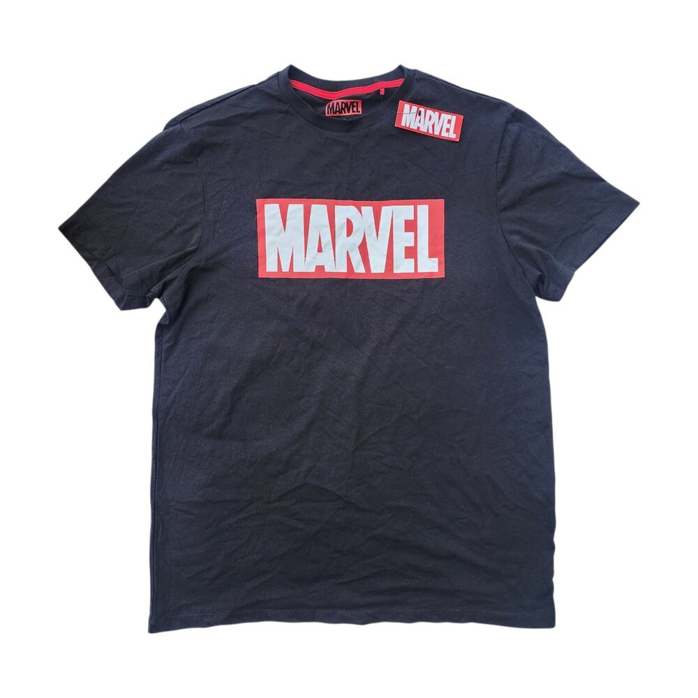 Marvel Original Logo Graphic T Shirt XL Black Red Block Tee NWT